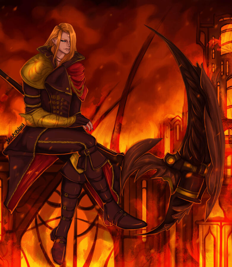 Full body character illustration with background