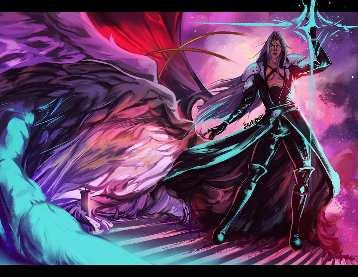 Full body character illustration with background